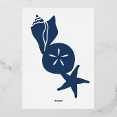 Sommerseashells in Navy Foil Einladung (Rückseite)