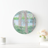 Sommersee mit holzfarbenem Bleistift Zeichnend Große Wanduhr (Zuhause)