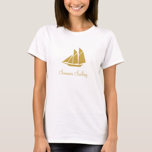 Sommersegeln Goldene Yacht Alluberdrucktank bis T-Shirt (Vorderseite)