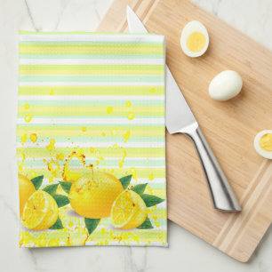 Sommersfrische Streifen und gespritzte Zitronen Geschirrtuch