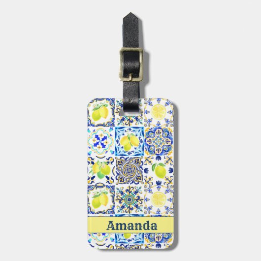 Sommersizilianische Zitrusfrüchte Mittelmeer-Majol Gepäckanhänger (Vorderseite vertikal)