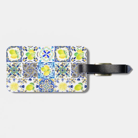 Sommersizilianische Zitrusfrüchte Mittelmeer-Majol Gepäckanhänger (Rückseite horizontal)