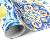 Sommersizilianische Zitrusfrüchte Mittelmeer-Majol Geschenkpapier (Rolleneckpunkt)