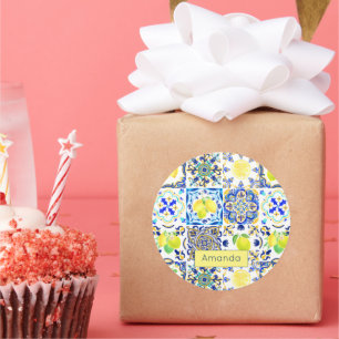 Sommersizilianische Zitrusfrüchte Mittelmeer-Majol Runder Aufkleber