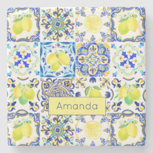 Sommersizilianische Zitrusfrüchte Mittelmeer-Majol Steinuntersetzer