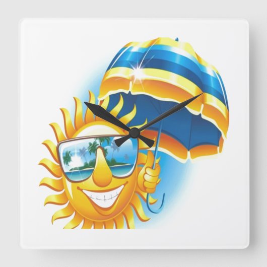 Sommersonne Quadratische Wanduhr (Vorderseite)