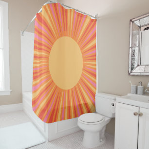 Sommersonne Retro Sonnenstrahlen Gelb Orange Pink Duschvorhang