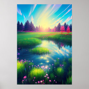 Sommersonnenaufgang in Serene Meadow Poster