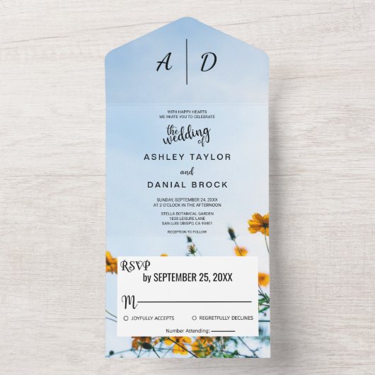 Sommersonnenblume Ganze in einer Hochzeit Einladun All In One Einladung (Innen Boden)