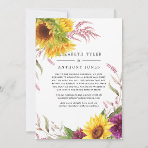 Sommersonnenblume reduzierte Hochzeitgastliste Ankündigung