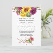 Sommersonnenblume reduzierte Hochzeitgastliste Ankündigung (Stehend Vorderseite)