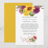 Sommersonnenblume reduzierte Hochzeitgastliste Ankündigung (Vorne/Hinten)