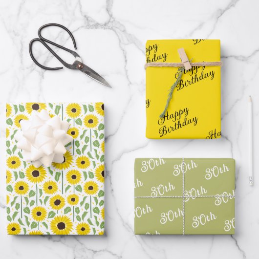 Sommersonnenblumen Blumenkoordiniert Geschenkpapier Set (Vorderseite)