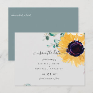 Sommersonnenblumen Eukalyptus Grüne Hochzeit Postkarte