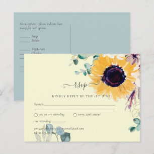 Sommersonnenblumen Eukalyptus Grüne Hochzeit Postkarte