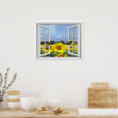 Sommersonnenblumen Fake Garden View Poster (Küche)