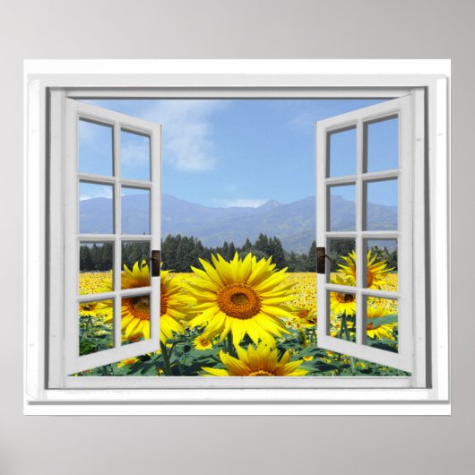 Sommersonnenblumen Fake Garden View Poster (Vorne)