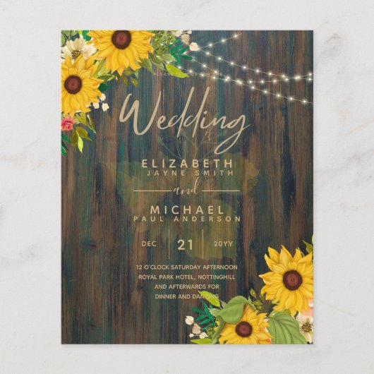 Sommersonnenblumen Rustikale Hochzeit einladen Flyer (Vorne)