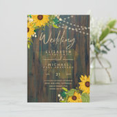 Sommersonnenblumen Rustikale Hochzeit Einladung (Stehend Vorderseite)