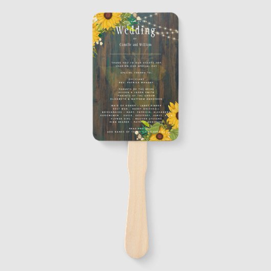 Sommersonnenblumen Rustikale Hochzeit Fächer (Vorderseite)