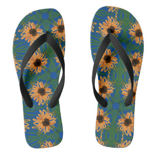Sommersonnenblumen Zeichnend Muster Blau Flip Flop Badesandalen