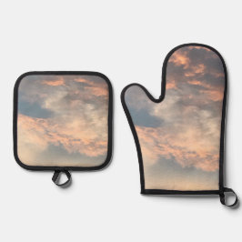 Sommersonnenuntergang Himmel blau, staubige rosa,  Ofenhandschuh & Topflappen-Set