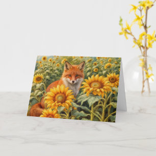 Sommersonnenwende Litha Rotfuchs und Sonnenblumen Karte