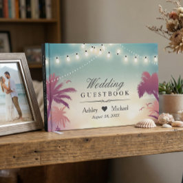 Sommersonnige Palmtränke und Lichter Hochzeit Gästebuch