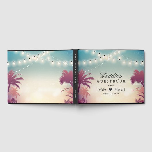 Sommersonnige Palmtränke und Lichter Hochzeit Gästebuch (Voll)