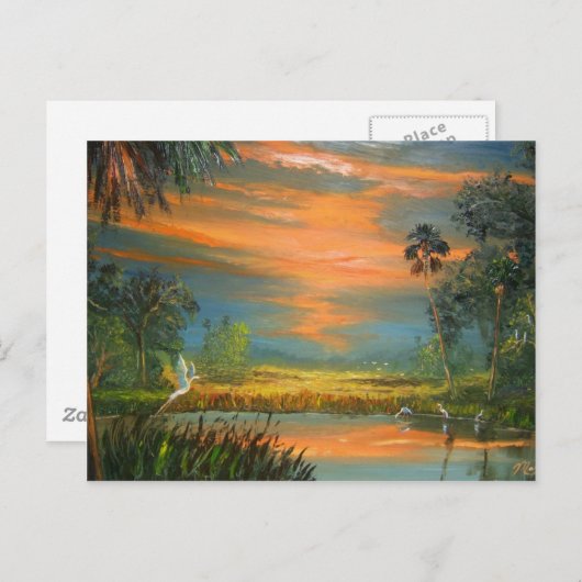 Sommersonntag mit Blue Heron Postkarte (Vorne/Hinten)