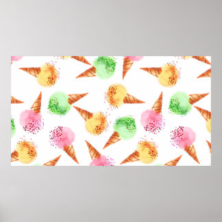 Sommersortiertes Eisdessert Farbe Aquarell Poster