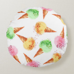 Sommersortiertes Eisdessert Farbe Aquarell Rundes Kissen