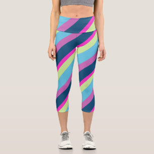 Sommerspass Blau rosa Limone Linien Capri Leggings