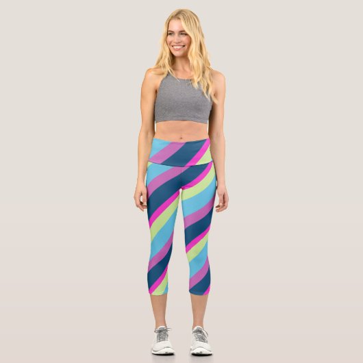 Sommerspass Blau rosa Limone Linien Capri Leggings (Vorderseite)