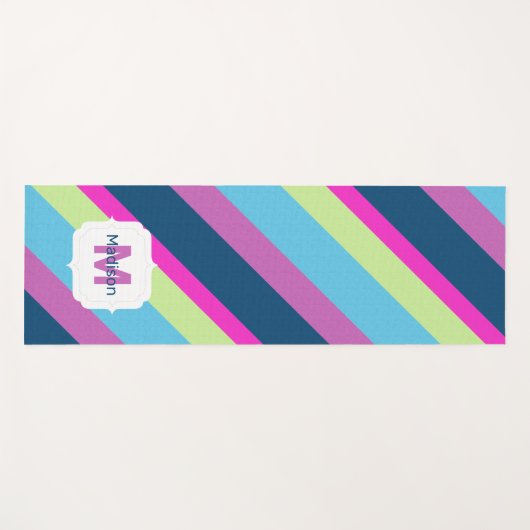 Sommerspass Blau rosa Limone Linien Monogram Yogamatte (Vorderseite (Horizontal))