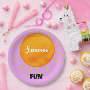 Sommerspass Gelborange Sonne Lila Pappteller