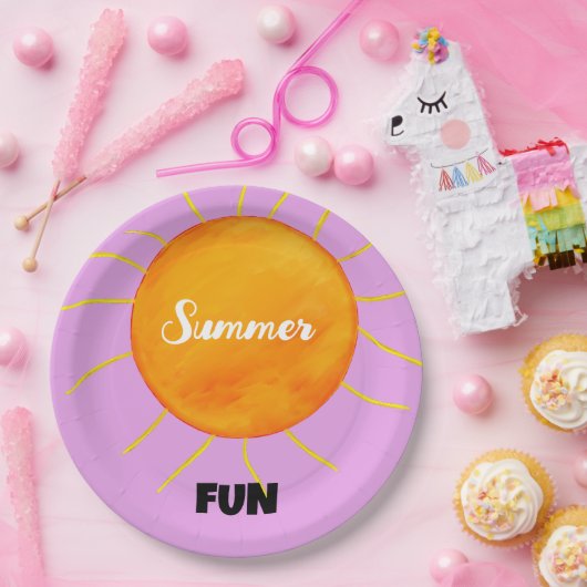 Sommerspass Gelborange Sonne Lila Pappteller (Party)