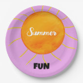 Sommerspass Gelborange Sonne Lila Pappteller (Vorderseite)