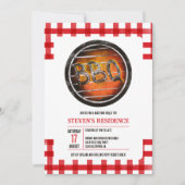 Sommerspass im Hinterhof Grillen Grill Gingham Einladung (Vorderseite)