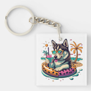 Sommerspass mit Niedlichem Coolen Husky Dog im Poo Schlüsselanhänger