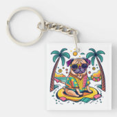 Sommerspass mit Niedlichem Mops Dog im Pool Schlüsselanhänger (Vorderseite)