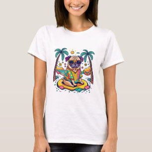 Sommerspass mit Niedlichem Mops Dog im Pool T-Shirt