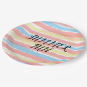 Sommerspass Rosa Gelbblau Wasserfarbe Pappteller (Schrägansicht)