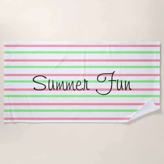 Sommerspass Rosa grüne weiße Streifen Strandtuch (Vorderseite)
