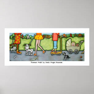 Sommerspaziergang mit Hunden und Katzen Poster