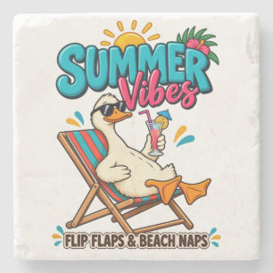 Sommerstimmung Ente – Flip Flops und Strandnickerc Steinuntersetzer