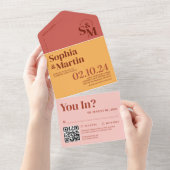 Sommerstrahlende, lebhafte Pink-Gelb-Foto Hochzeit All In One Einladung (Abreißen)