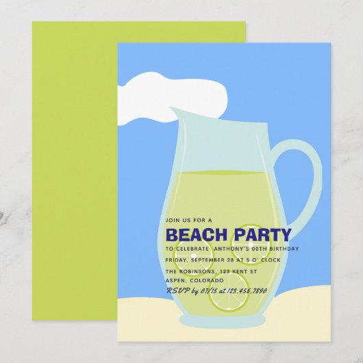 Sommerstrand Geburtstagsparty Einladung (Vorne/Hinten)
