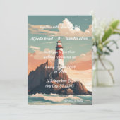Sommerstrand Leuchtturm Aquarell Hochzeit Einladun Einladung (Stehend Vorderseite)