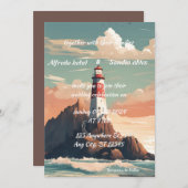 Sommerstrand Leuchtturm Aquarell Hochzeit Einladun Einladung (Vorne/Hinten)